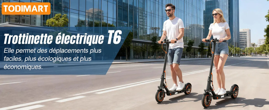 Monopattino elettrico per adulti TODIMART T6, ideale per il campeggio, antifurto, ultraleggero, autonomia di 30 km, monopattino elettrico Folk, batteria da 36 V 7.8Ah