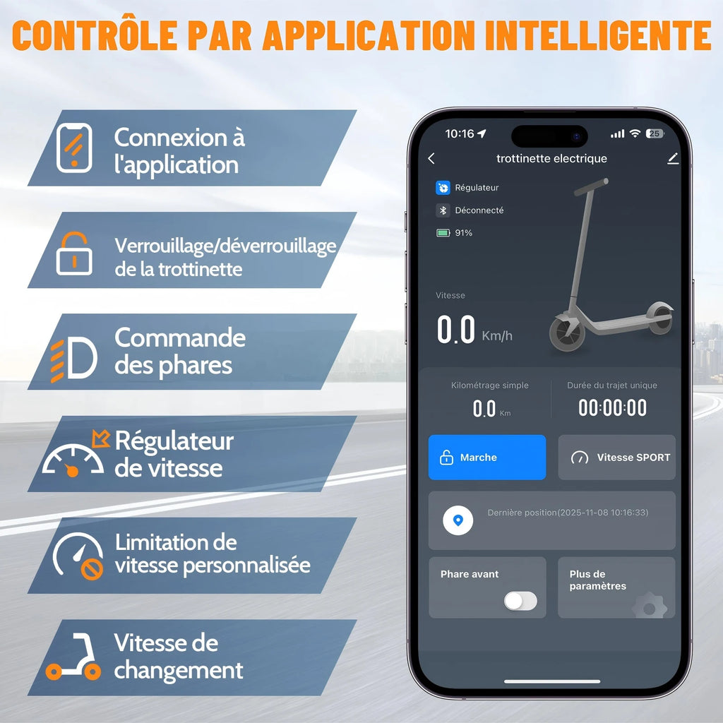 Monopattino elettrico per adulti TODIMART T6, ideale per il campeggio, antifurto, ultraleggero, autonomia di 30 km, monopattino elettrico Folk, batteria da 36 V 7.8Ah