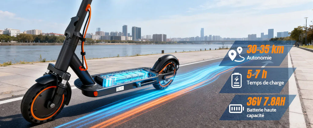 Monopattino elettrico per adulti TODIMART T6, ideale per il campeggio, antifurto, ultraleggero, autonomia di 30 km, monopattino elettrico Folk, batteria da 36 V 7.8Ah