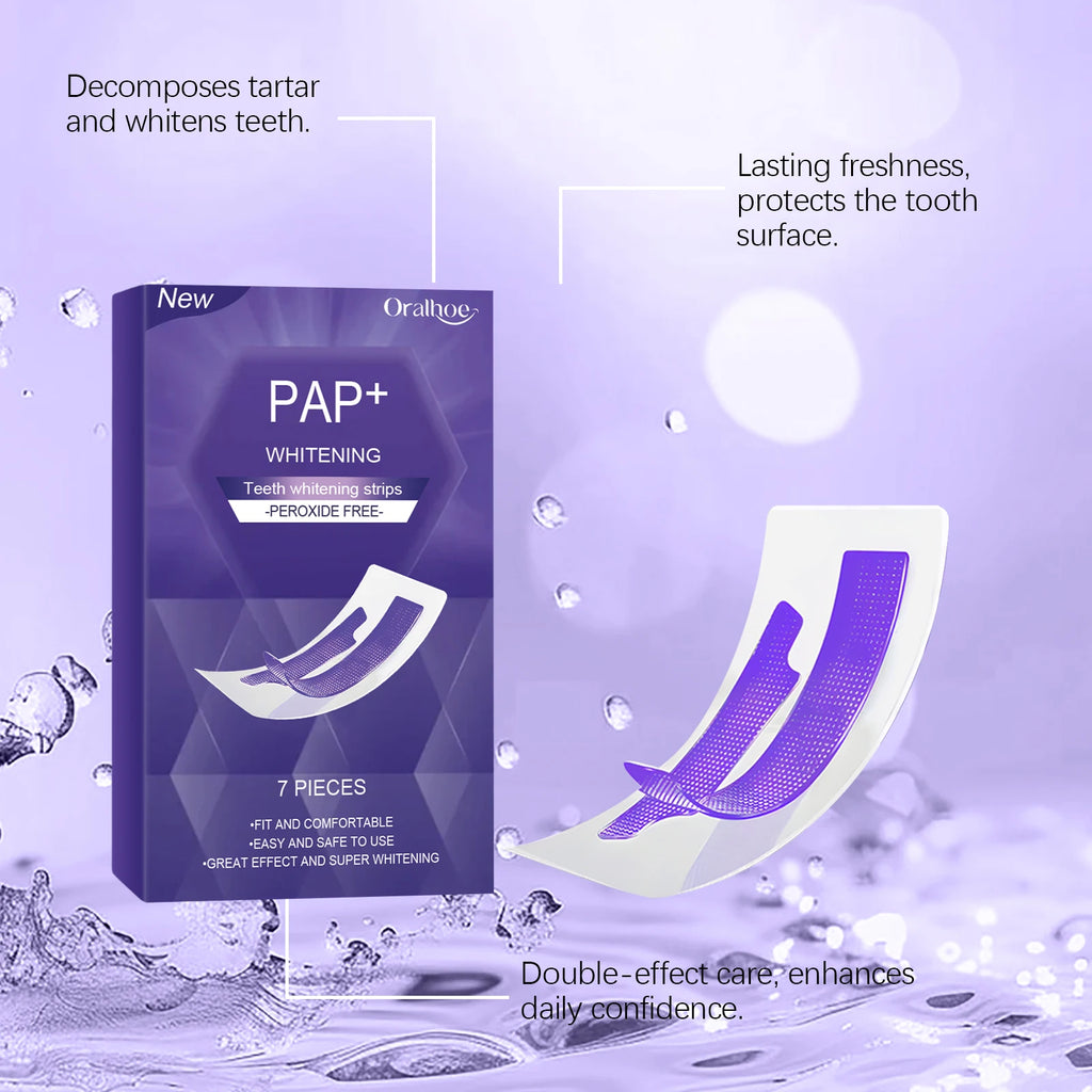 Strisce Sbiancanti per Denti Viola, Rimozione Macchie, Prodotti per Sbiancamento Orale, Adesivi per Denti, Cura Dentale