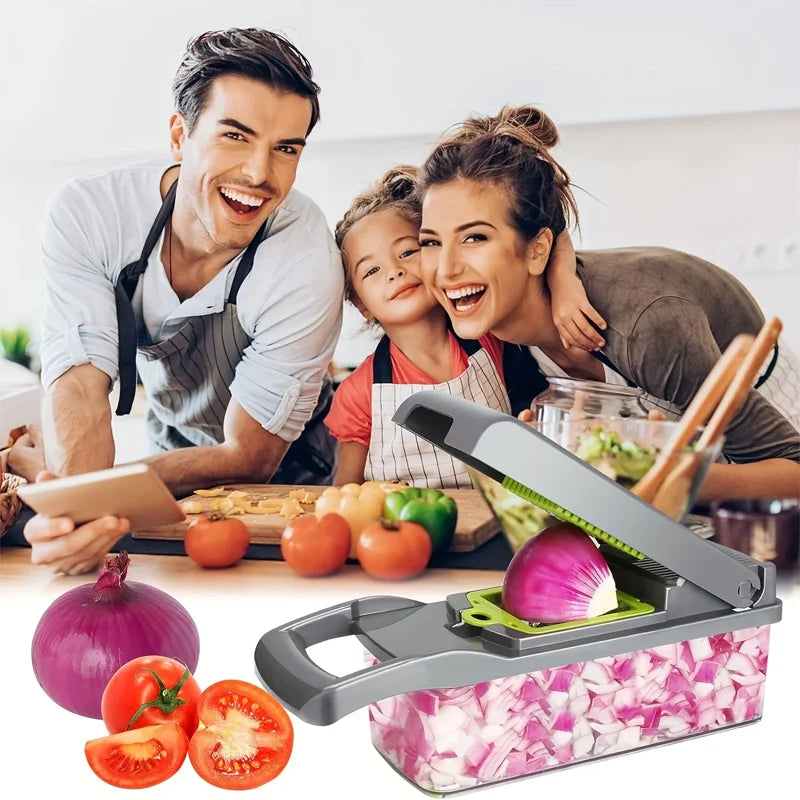 Chopper multifunzione per uso domestico, affettare, triturare e tagliare a dadini, set da 14/16 pezzi, adatto per la cucina