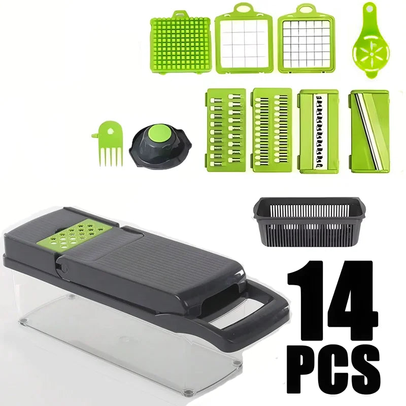 Chopper multifunzione per uso domestico, affettare, triturare e tagliare a dadini, set da 14/16 pezzi, adatto per la cucina