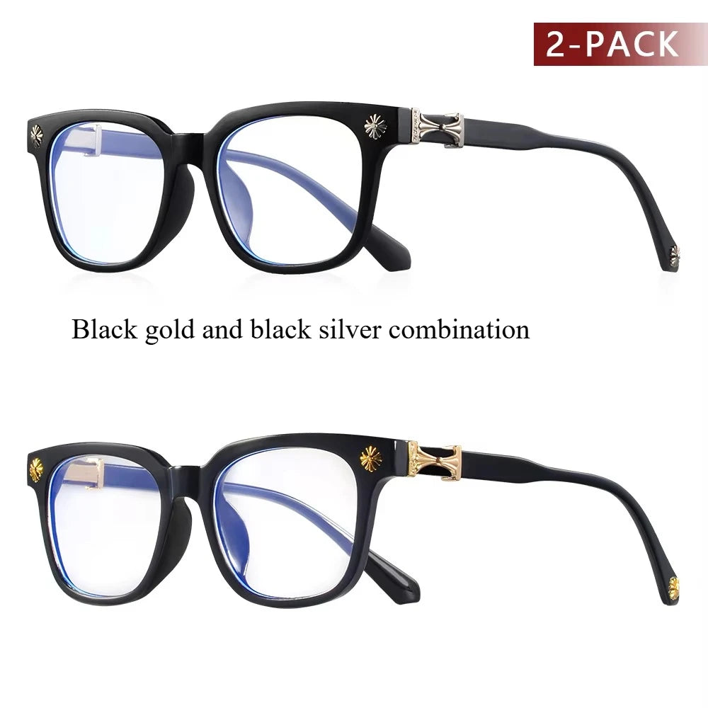 Occhiali Classici Quadrati Anti Luce Blu per Lettura, Occhiali Vintage da Vista per Uomo e Donna, Occhiali da Computer 2 Pezzi