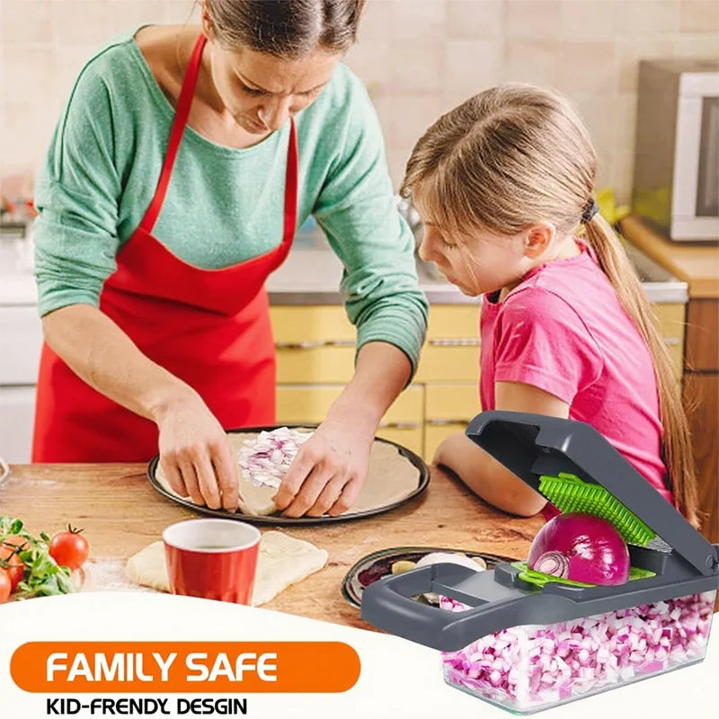 Chopper multifunzione per uso domestico, affettare, triturare e tagliare a dadini, set da 14/16 pezzi, adatto per la cucina