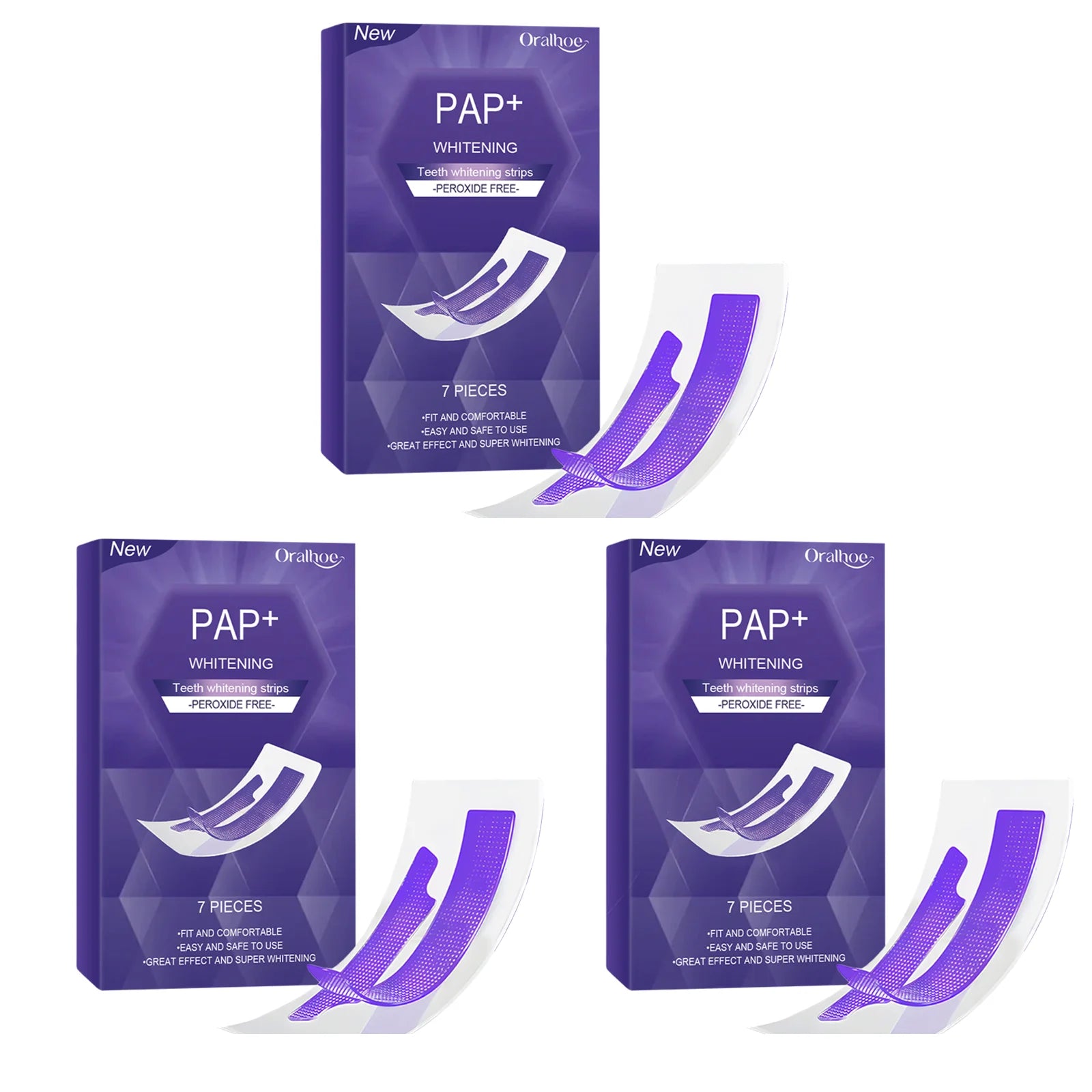 Strisce Sbiancanti per Denti Viola, Rimozione Macchie, Prodotti per Sbiancamento Orale, Adesivi per Denti, Cura Dentale