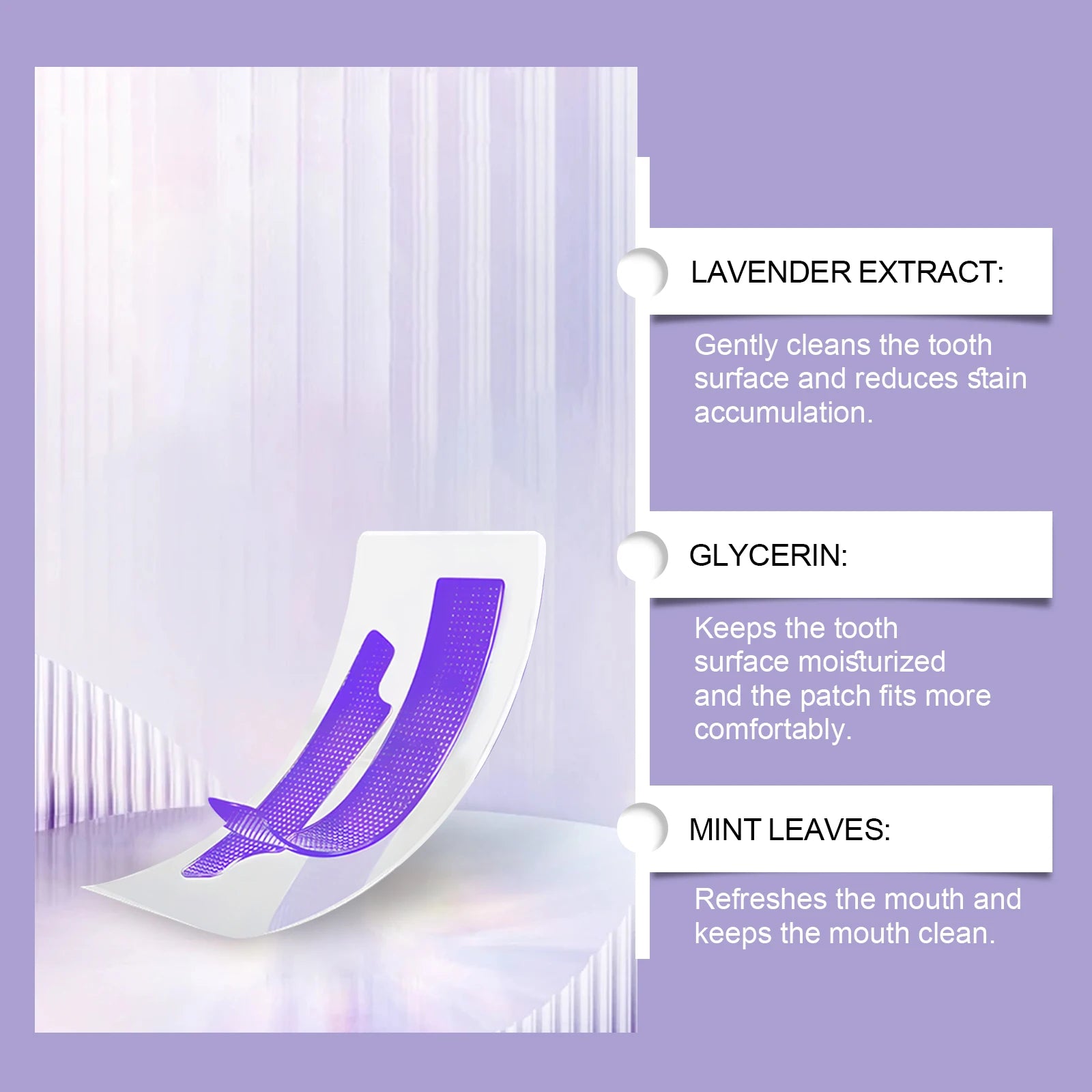 Strisce Sbiancanti per Denti Viola, Rimozione Macchie, Prodotti per Sbiancamento Orale, Adesivi per Denti, Cura Dentale